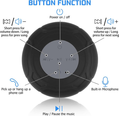 Waterproof Bluetooth Shower Speaker Portable Wireless Water-Resistant Speaker Suction Cup,Built-In Mic Gifts for Kids Speakerphone for Iphone Phone Tablet Bathroom Kitchen - Black