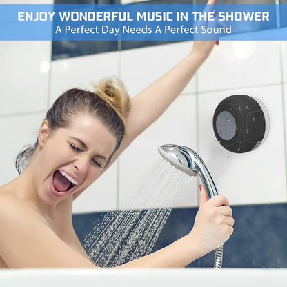 Waterproof Bluetooth Shower Speaker Portable Wireless Water-Resistant Speaker Suction Cup,Built-In Mic Gifts for Kids Speakerphone for Iphone Phone Tablet Bathroom Kitchen - Black